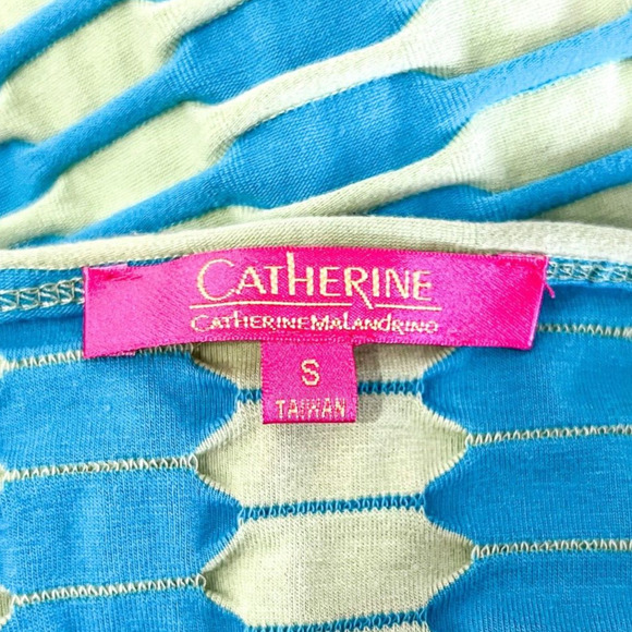 Y2K Catherine Malandrino size S Striped Knit Dress Green Blue BodyCon Textured - Picture 10 of 11